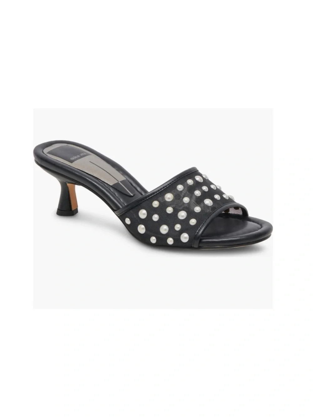 Dolce Vita Meeza Onyx Mesh Pearl Open Toe Slip On Kitten Heel Sandals 10 NEW